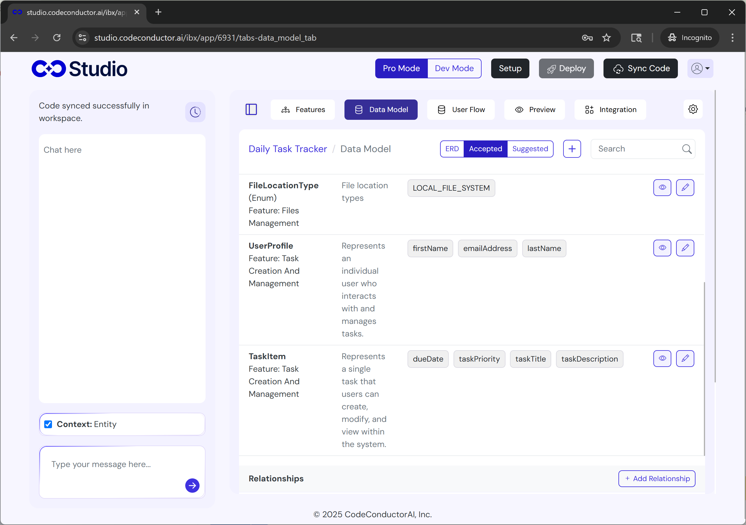 Studio UI to view other parts of the app