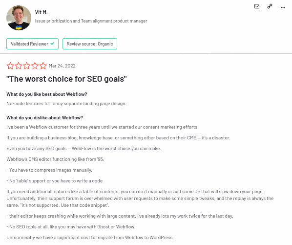 Webflow User Review - Alternative Webflow