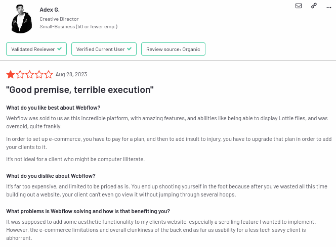 Webflow User Review - Webflow Alternative
