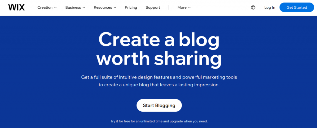 Wix - No-Code Blogging Platform