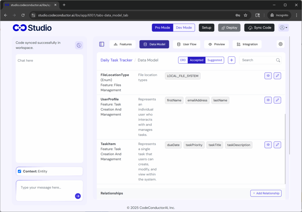 Studio UI to view other parts of the app
