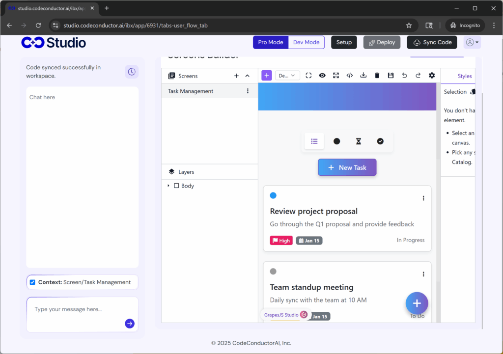User Flow tab by clicking on the Design button
